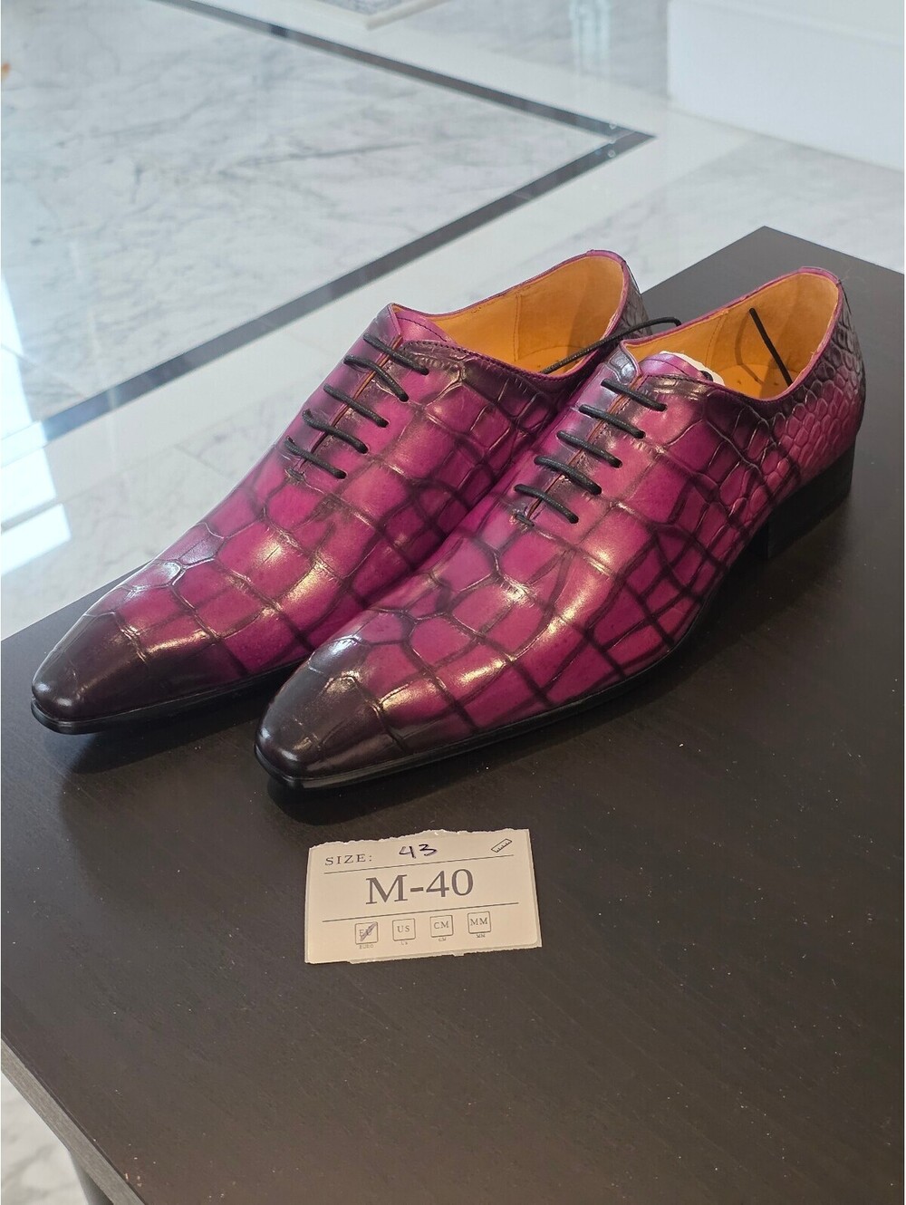 Men's Purple Croc-Embossed Leather Oxfords